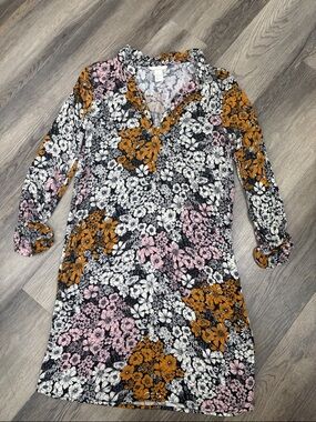 H&M Black Floral Mini Dress with Pink and Mustard Accents